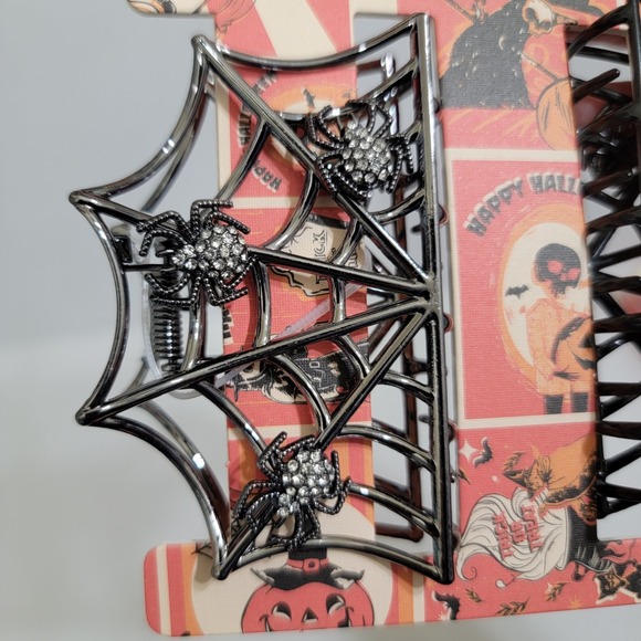 NEW! Piper K Halloween Hair Clips Spider Web Black Rhinestones Spooky SET OF‎ 2 - Picture 2 of 4